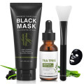 OEM Deep Cleansing Blackhead Peel Off Charcoal Face Mask mit 3-in-1 Blackhead Remover Mask mit Pinsel &amp; Teebaumserum